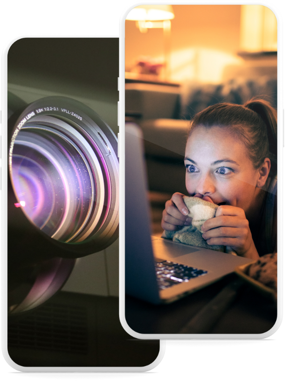 Foto de celular mostrando gestão de redes sociais e também mostrando uma mulher impressionada com serviços de gestão docial.